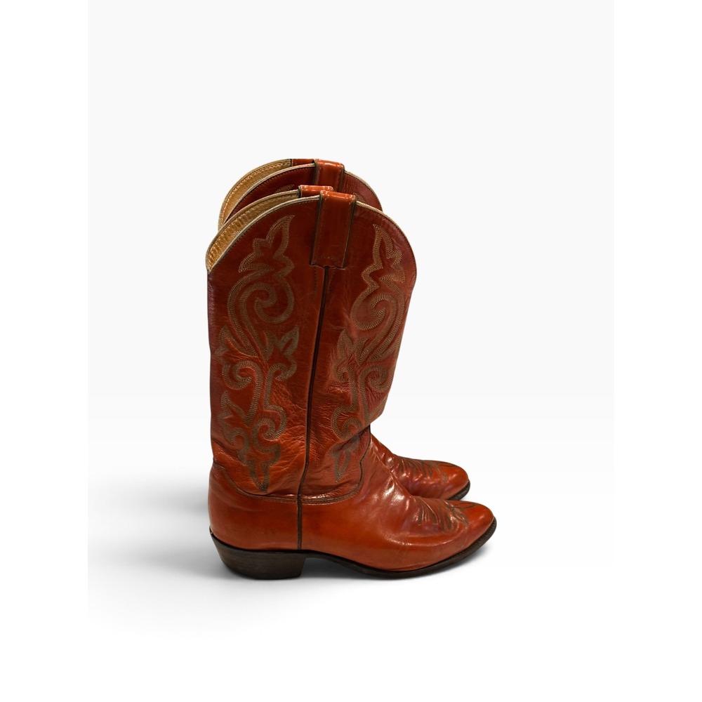 Justin Vintage Cognac Leather Western Cowboy Boots 1484 Mens 9.5 B Made in USA